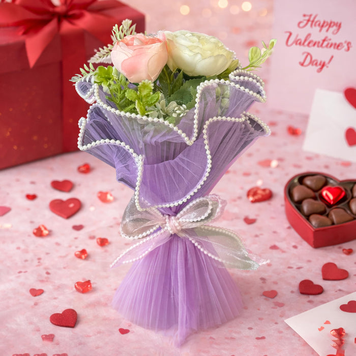 Art Street Artificial Rose Bouquet Pink and White, Fake Flower Arrangement for Valentine’s Day Gift 2026, Romantic Gift for Women Men Couple, Flowers for Anniversary Birthday Home Decor, 33 cm