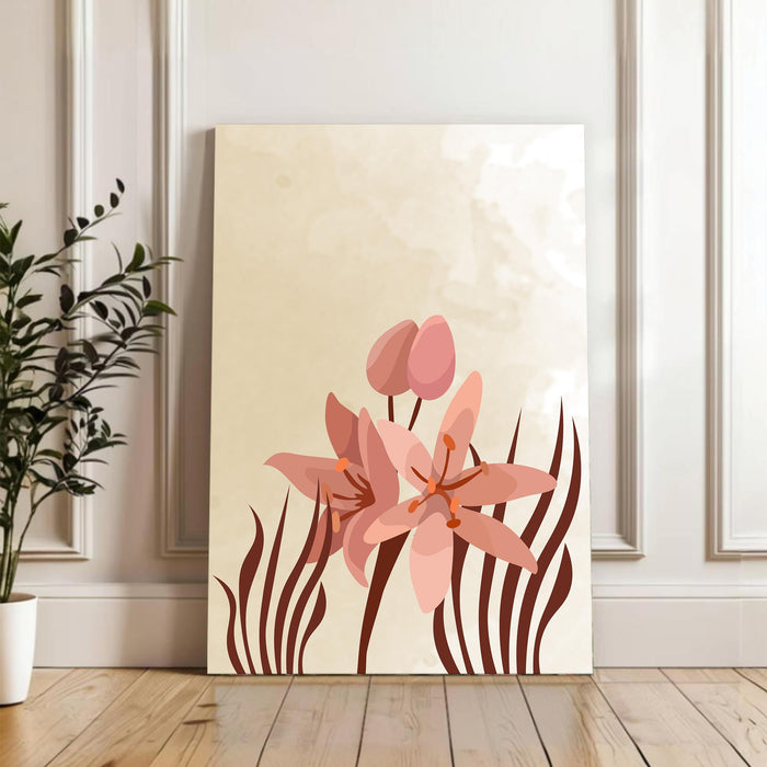 Abstract Floral Stretched Canvas Wall Art Modern Boho Illustration Painting for Home & Office Wall Decor, (16x22 Inch)