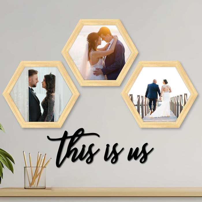 Hexagon Wall Photo/Picture Frame Set of 3, and 'This is Us' Word (Size 10x9.2 Inch)