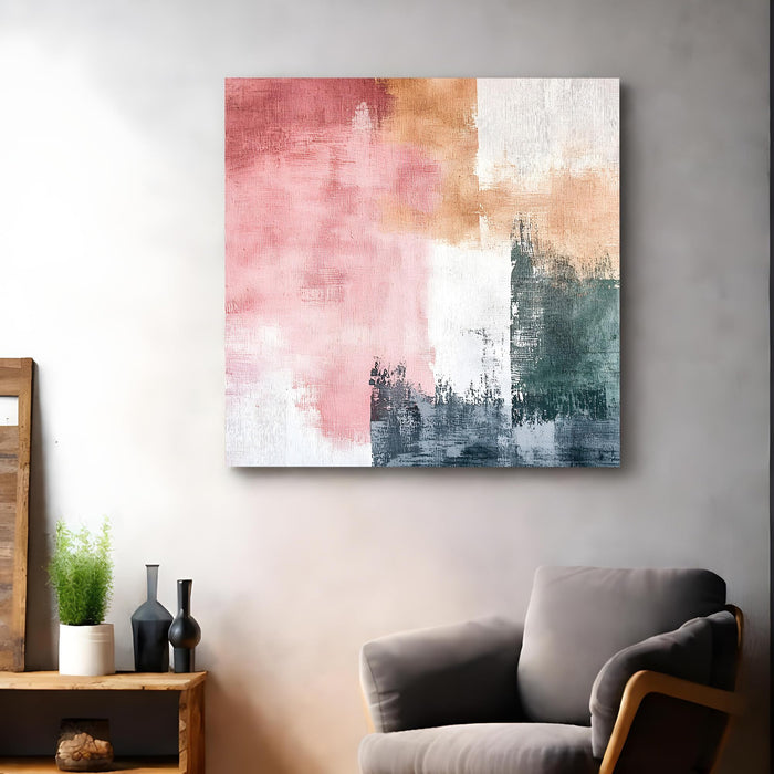 Modern Abstract Stretched Canvas Wall Art Painting For Living Room, Textured Pink, Large Minimalist Poster on Stretched Canvas for Living Room, Office & Bedroom Decor (56xx56 cm)