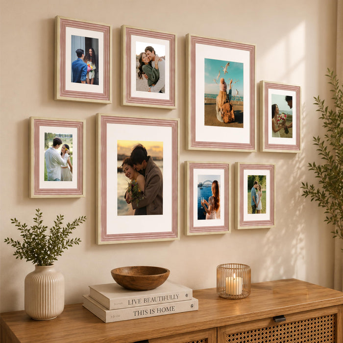 Art Street Pink Gallery Wall Photo Frame Set | Modern Memory Timeline Wall Decor for Living Room, Bedroom & Family Photo Collage Display