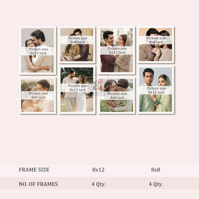 Art Street Photo Frame Set of 8 White Wall Decor Collage Display Hanging Family Picture Frames Gallery Collection Decor Items Wall Mount Frames Birthday Anniversary Gift, 8x8 and 8x12 In