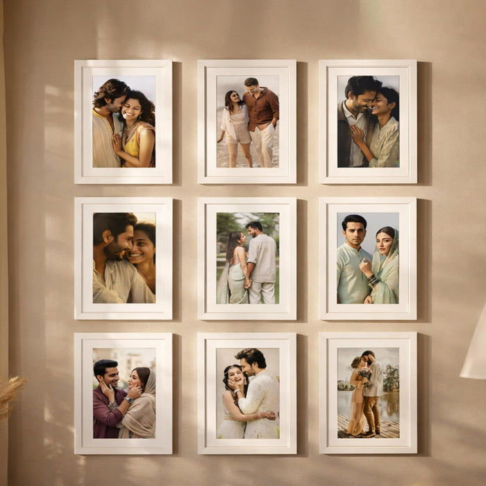 Wooden Cave Design Photo Frame Set of 9 | Black Picture Frames for Photos, Artwork & Certificates | Wall Décor for Living Room & Home (11x14 Inch)