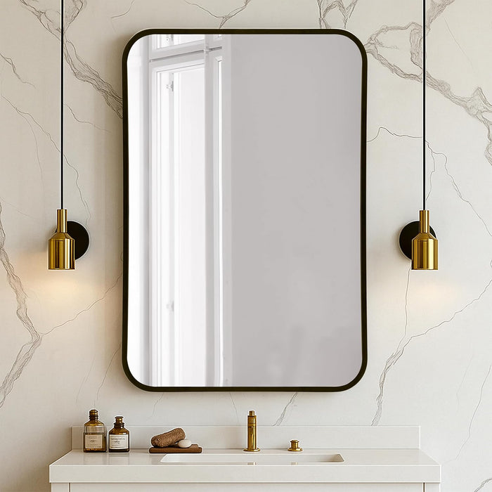 Rectangular Decorative Wall Mirror with Aluminum Metal Frame Gold | Rounded Rectangular Vanity Mirror (Gold, 46x61 cm)
