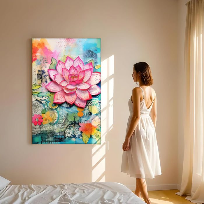 Abstract Stretched Canvas Multicolor Wall Art Painting Lotus Digital Painting‰ÛÒ 22x34 Inch
