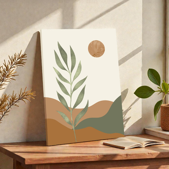 Abstract Botanical Leaves Sun Stretched Canvas Wall Art Modern Boho Illustration Painting for Home & Office Wall Decor, (16x22 Inch)