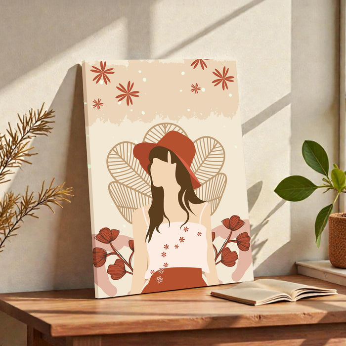 Abstract Women Stretched Canvas Wall Art Modern Boho Illustration Painting for Home & Office Wall Decor, (16x22 Inch)