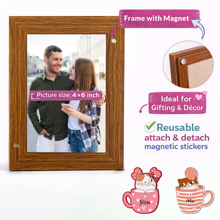 Art Street Table Photo Frame with MDF Magnet Sticker | Magnetic Message Sticker Couple Photo Frame for Valentine day, Anniversary Gift (4x6 Inch)