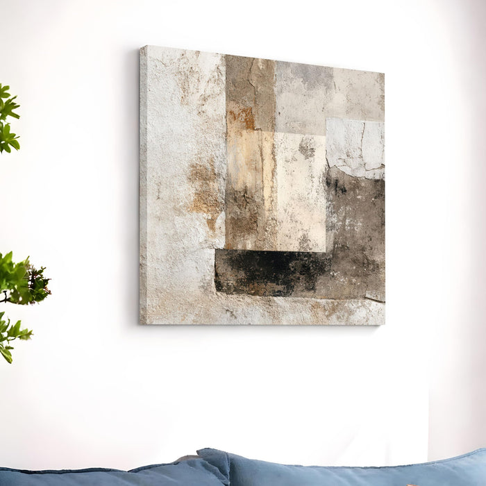 Modern Abstract Stretched Canvas Wall Art Painting For Living, Minimalist Neutral Earth Tone Painting, Geometric Artwork for Living Room, Office & Home Decor (56xx56 cm)