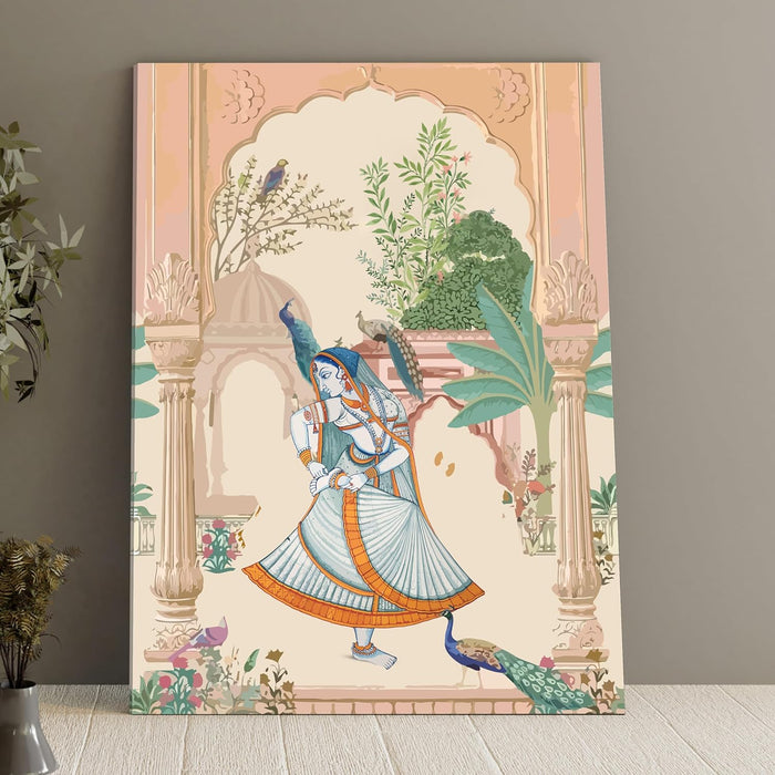 Art Street Stretched Canvas Painting of Mughal Art Traditional Dance for Home Decoration, Living Room, Wall Hanging, (Size: 12x16 Inch)