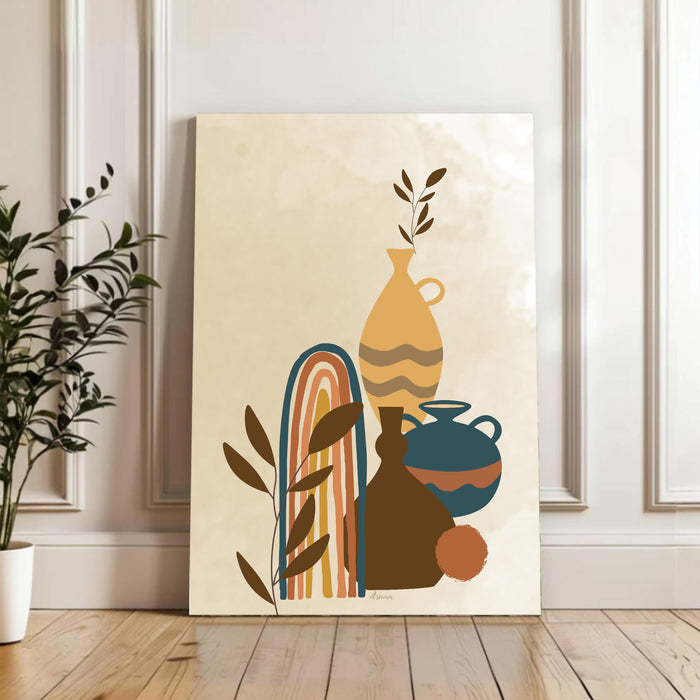 Abstract Vase and Plant Stretched Canvas Wall Art Modern Boho Illustration Painting for Home & Office Wall Decor, (16x22 Inch)