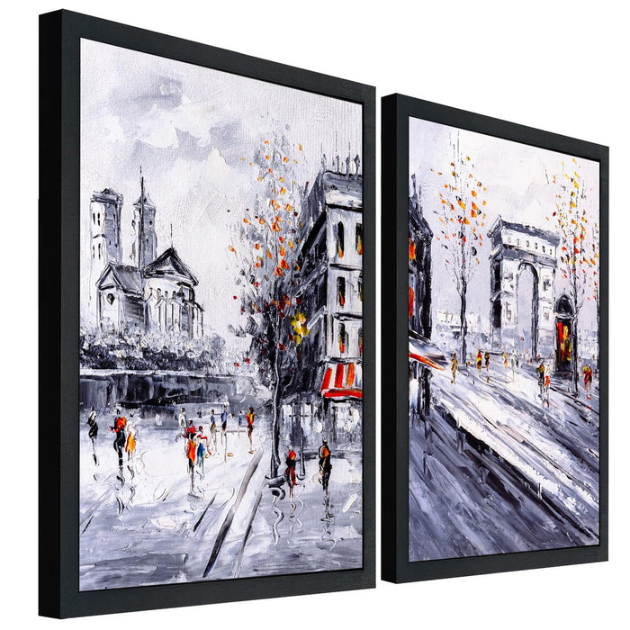 Art Street Wall Art Prints Embossed Laminated Framed, Two Paris City Street Art For Wall Décor Abstract Art (Size: 16x22 Inch)