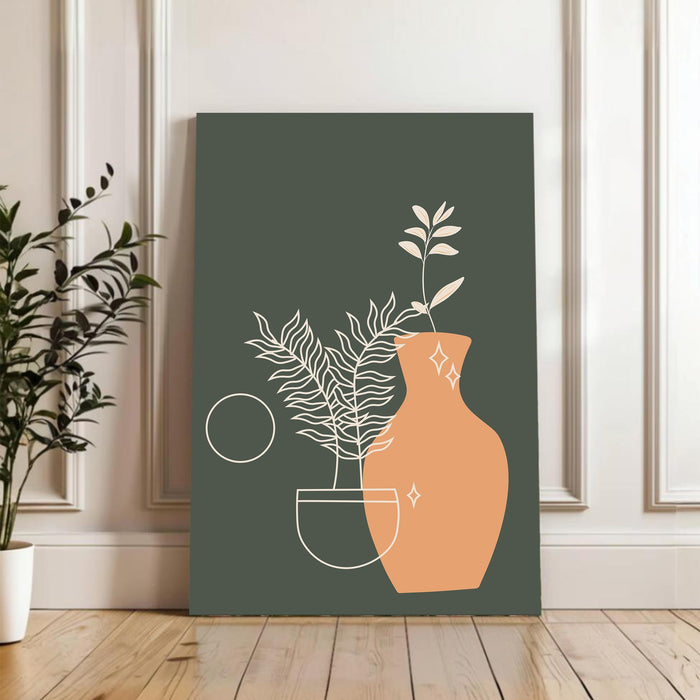 Abstract Vase Stretched Canvas Wall Art Modern Boho Illustration Painting for Home & Office Wall Decor, (16x22 Inch)