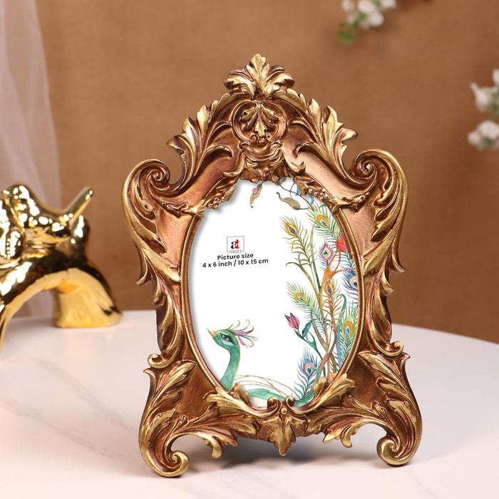 Vintage 4x6 Inch Photo Frame Golden Brown – European Style Resin Picture Frame, Stylish Antique Design for Tabletop or Wall Display, 10x15 cm