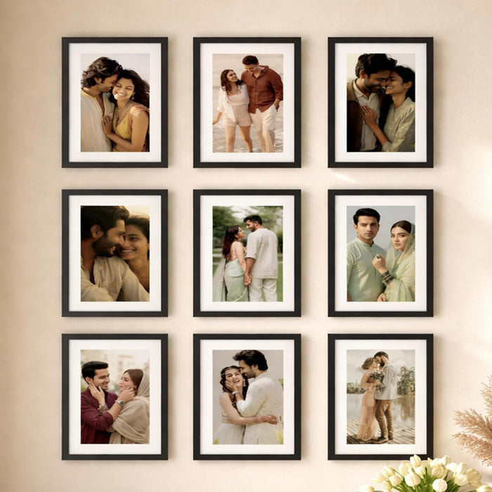 Wooden Cave Design Photo Frame Set of 9 | Black Picture Frames for Photos, Artwork & Certificates | Wall Décor for Living Room & Home (11x14 Inch)