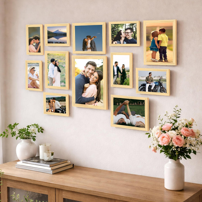 Family Photo Frame Set of 12 for Wall Decor, Wooden Finish Collage Picture Frames for Living Room, Bedroom, Multi-Size Wall Hanging Gallery Frame Set, (7 Set 4x6, 4 Set 6x8, 1 Set 8x10 Inch)