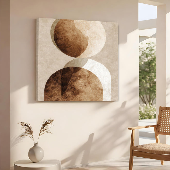 Boho Geometric Circles Stretched Canvas Wall Art Painting For Living Room, Modern Minimalist Earth Tone Painting, Contemporary Abstract Decor for Living Room, Office & Studio (56xx56 cm)