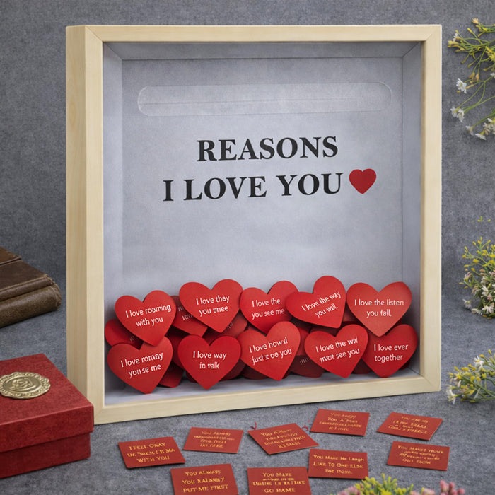 Reasons I Love You Shadow Box Frame, Customizable Gift Box with Love Message Notes, Romantic Valentine’s Day Gift for Girlfriend Boyfriend Spouse Partner, Couple Memory 22x22 cm, Art Street