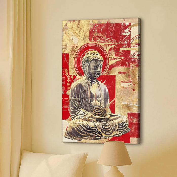 Abstract Buddha Figure Multicolor Spiritual Painting on Stretched Canvas – Frameless Unframed Gallery Wrap Canvas Wall Art 22x34 Inch
