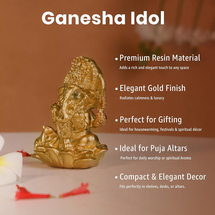 Ganesh Ji Idol for Car Dashboard Home Pooja Golden Ganesha Murti for Gift Mandir Altars Ganesh Ji Idols for Car Golden Lord Ganesha Statue for Home Resin Idol Height - 7 cm