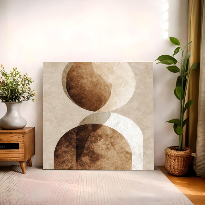 Boho Geometric Circles Stretched Canvas Wall Art Painting For Living Room, Modern Minimalist Earth Tone Painting, Contemporary Abstract Decor for Living Room, Office & Studio (56xx56 cm)