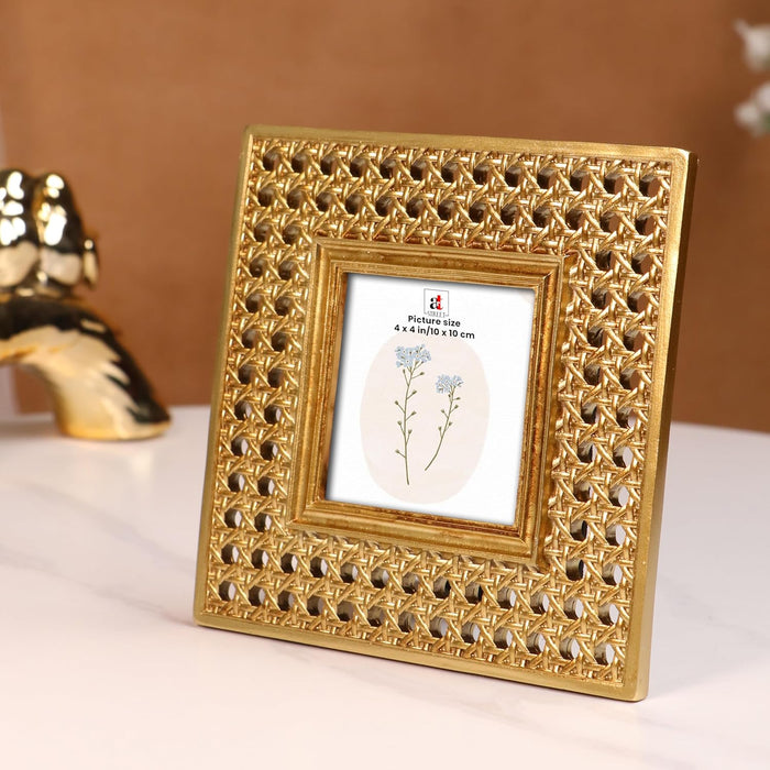 Vintage 4x4 Inch Photo Frame Golden Square – European Style Resin Picture Frame with Filigree Jali Design, Tabletop Display, Antique Look, 10x10 cm