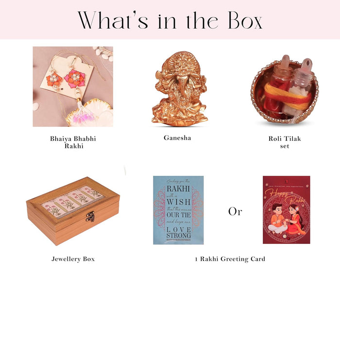 Rakshabandhan Gift Hamper for Brother and Bhabhi, Vintage Jewellery Box 2 Rakhi with Chawal and Roli Gift Set for Celebrate Raksha Bandhan