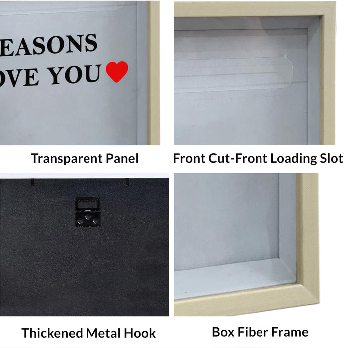 Reasons I Love You Shadow Box Frame, Customizable Gift Box with Love Message Notes, Romantic Valentine’s Day Gift for Girlfriend Boyfriend Spouse Partner, Couple Memory 22x22 cm, Art Street