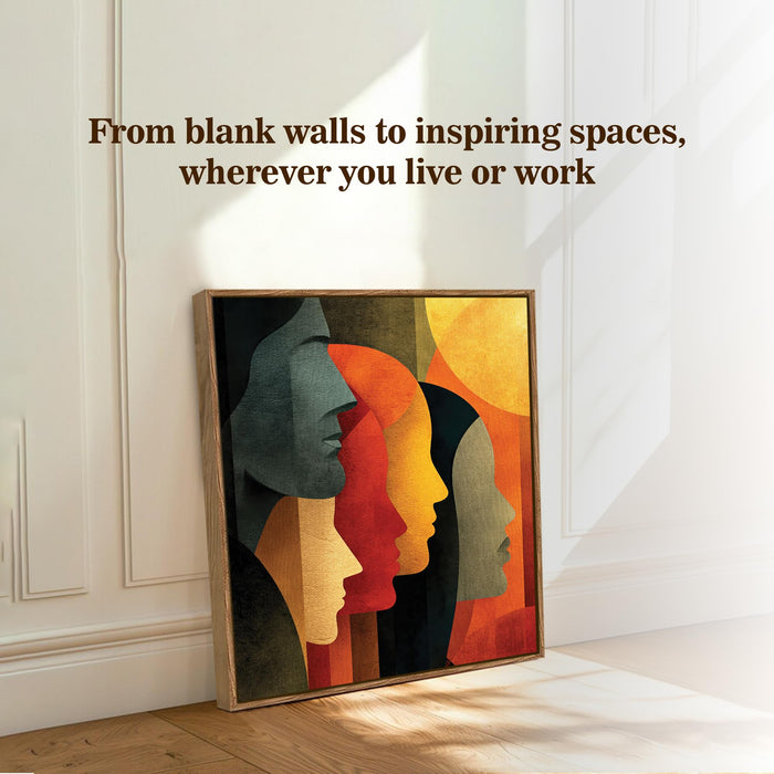 Abstract Faces Figurative Framed Painting For Living Room | Modern Woman Portrait Large Canvas Painting With Frame Wall Art For Bedroom, Hallway's, Office, Hotel, Size 58x58 cm