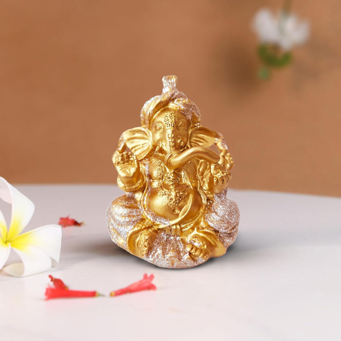Ganesh Ji Idol for Car Dashboard Home Pooja Golden Ganesha Murti for Gift Mandir Altars Ganesh Ji Idols for Car Golden Sparkling Lord Ganesha Statue for Home Resin Idol Height - 8 cm