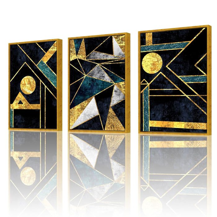 Art Street Abstract Geometric Black and Gold Triangle Combination Canvas Painting For Home Décor (17x23 Inch, Set Of 3) ( New Product )