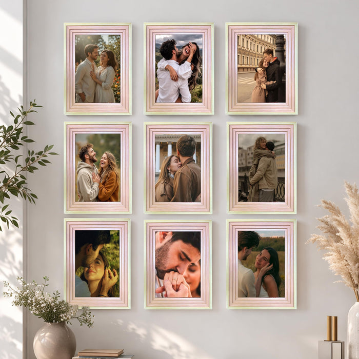 Art Street Luxury Photo Frame for living room, Modern Step Design Photo Frames for Photograph, Art Work, Kids Room Set of 9 (A4, 8x12 Inch, Pink)