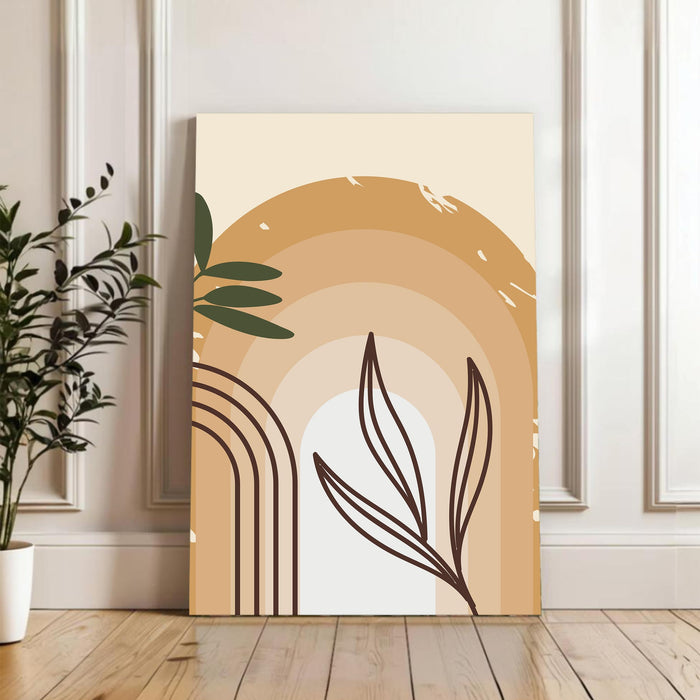 Abstract Rainbow leaves Stretched Canvas Wall Art Modern Boho Illustration Painting for Home & Office Wall Decor, (16x22 Inch)