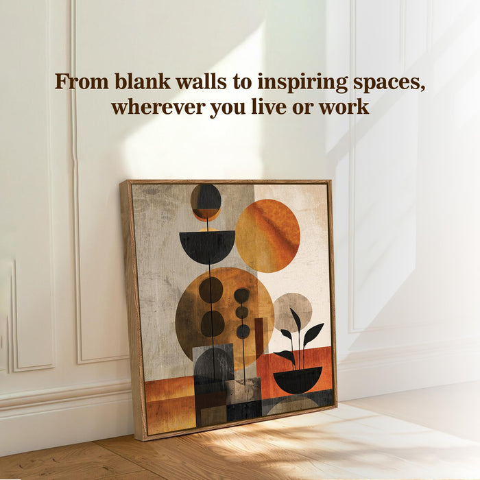 Boho Botanical Framed Painting For Living Room | Geometric Abstract Large Canvas Painting With Frame Wall Art For Bedroom, Hallway's, Office, Hotel, Size 58x58 cm