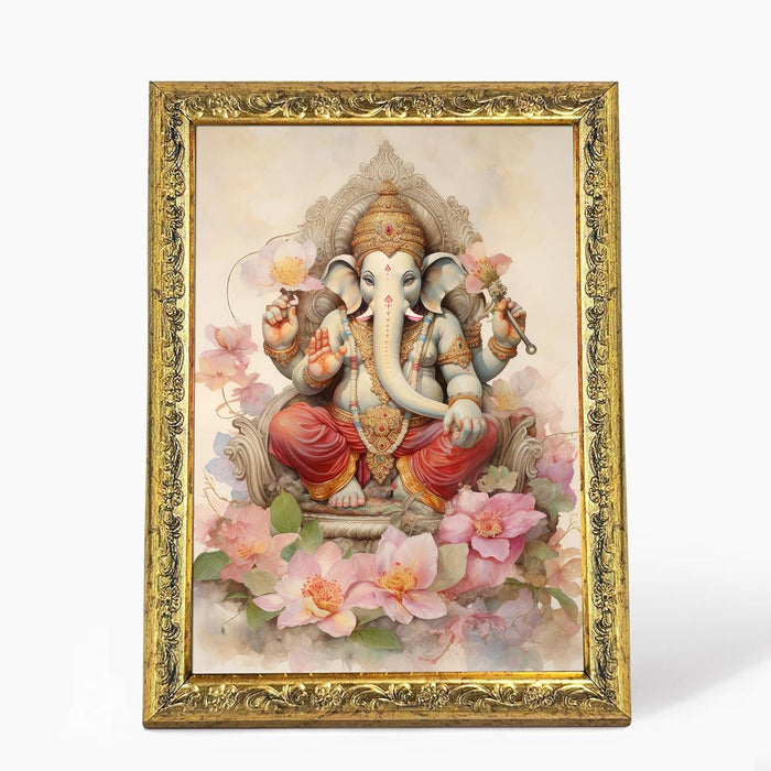 Art Street Lord Ganesha Ji Photo Frame, Poster for Pooja, Gold Plated God Photo Frames, Home Decor Photo Frame (Size: 6x8 Inch, Gold)