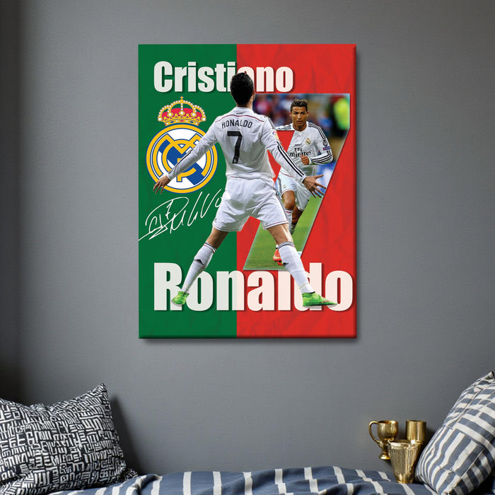 Cristiano Ronaldo Wall Art Canvas Painting Poster, Football Legend CR7 Framed Sports Wall Decor for Living Room, Bedroom, Office & Football Lovers, and Home & Office Decor, 16 x 22 Inch