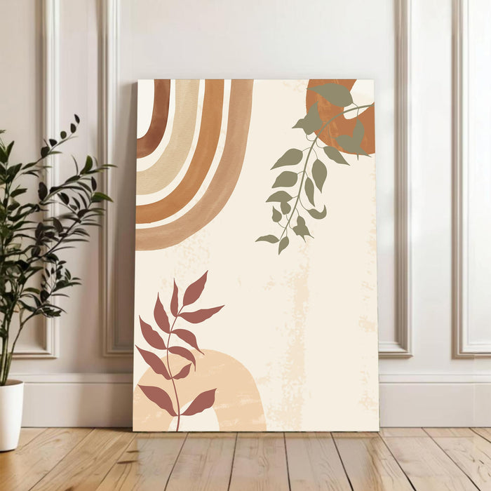 Abstract Botanical Leaves and rainbow Stretched Canvas Wall Art Modern Boho Illustration Painting for Home & Office Wall Decor, (16x22 Inch)