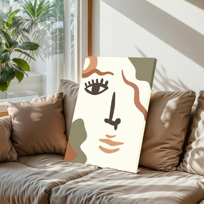 Abstract Face Stretched Canvas Wall Art Modern Boho Illustration Painting for Home & Office Wall Decor, (16x22 Inch)