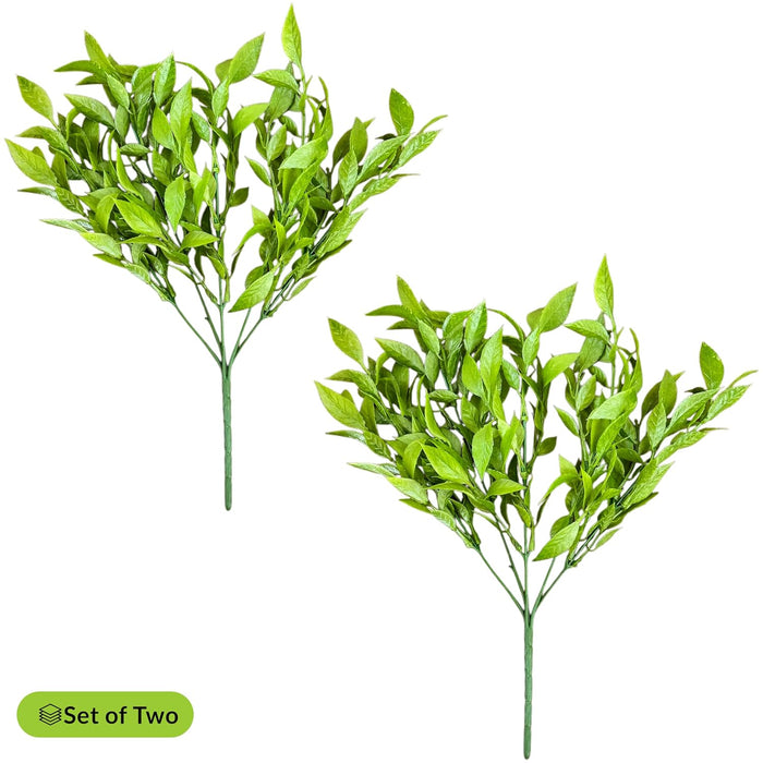 Artificial Curry Tree Leaves Bunch for Vase, for Home Décor Table Placement Office Desk (11 Inch, Set of 2, Green) (Vase Not Included)