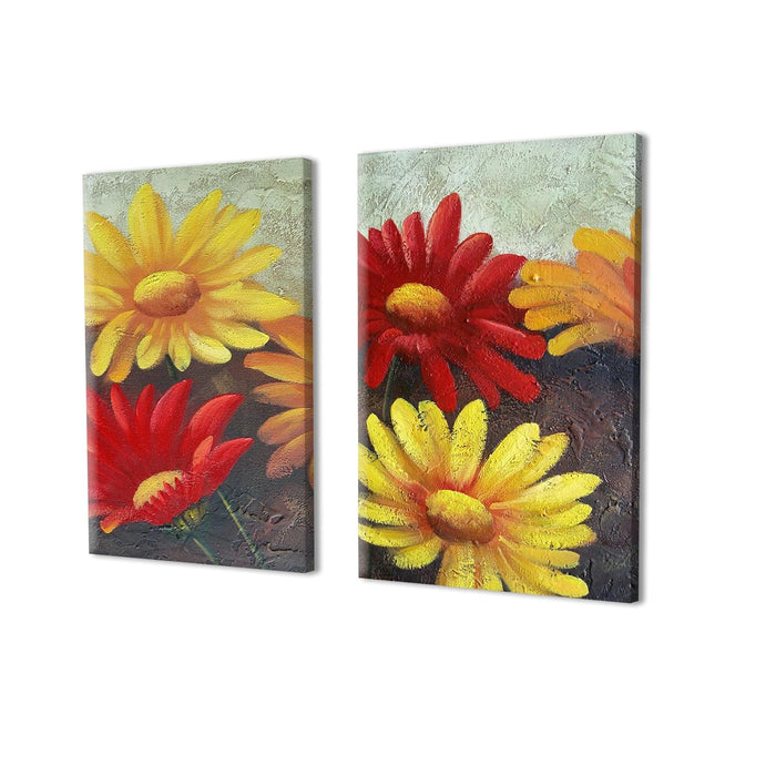 Art Street Floral Stretched Canvas Painting Sunflower Wall Decoration Print For Living Room Decoration (Set of 2, Size: 16x22 Inch)