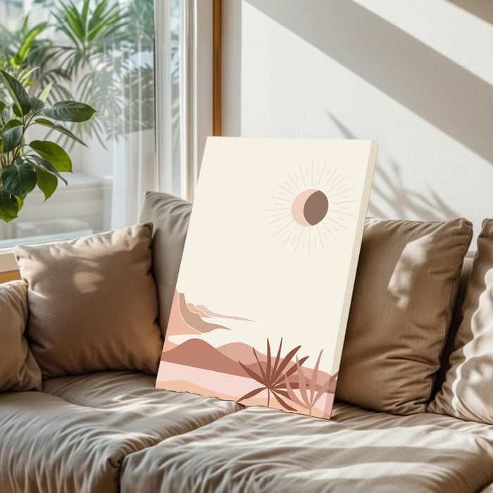 Abstract Desert sun Stretched Canvas Wall Art Modern Boho Illustration Painting for Home & Office Wall Decor, (16x22 Inch)