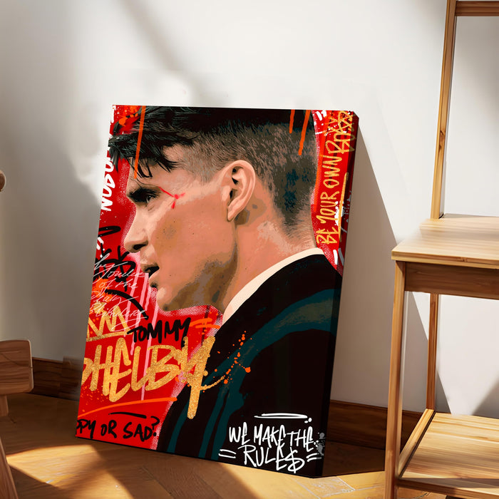 Modern Graffiti Portrait Wall Painting | Red & Gold Art Stretched Canvas Print | Bold Contemporary Wall Art for Living Room & Office Décor, 41x56 cm