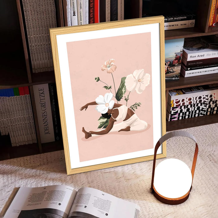 Boho Floral Yoga Woman Wall Painting, Bohemian Large Wall Art Painting (16.9x22.9 Inches)
