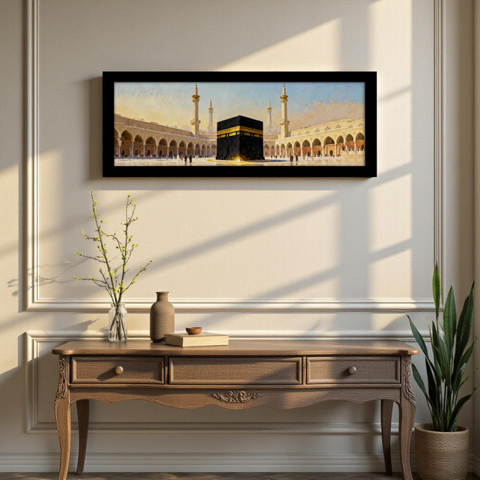 Makka Madina Kaaba Islamic Arabic Wall Art Framed Luxury Paintings for Home Decoration, Living room, Bedroom and Office Decoration (99x38 CM)