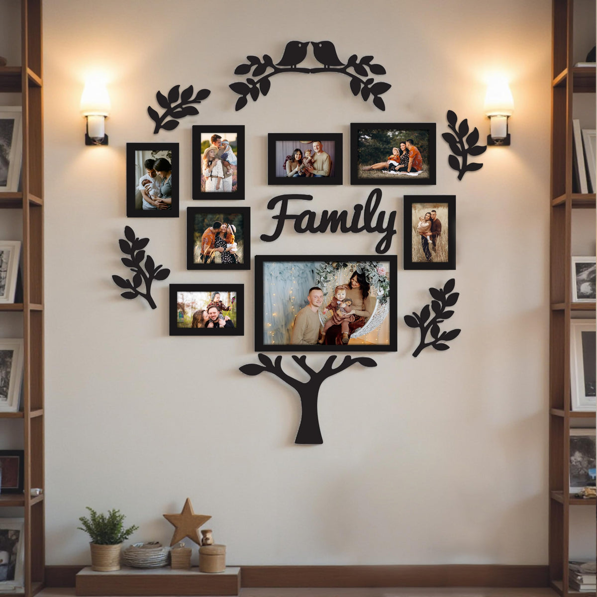Family Tree Wall Photo Frame Set Pack of 8 with 10 MDF Cutouts for Hom ...