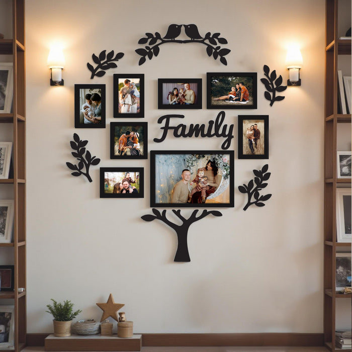 Family Tree Wall Photo Frame Set Pack of 8 with 10 MDF Cutouts for Home Decoration Wall Photo Frame Collage for Living Room Bedroom
