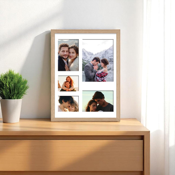 Photo Frame Collage 15x20, 10x15, 8x10 cm Photos Display 5 Openings Wall Mounting Home Décor Photo-Frame, (34x44 cm)