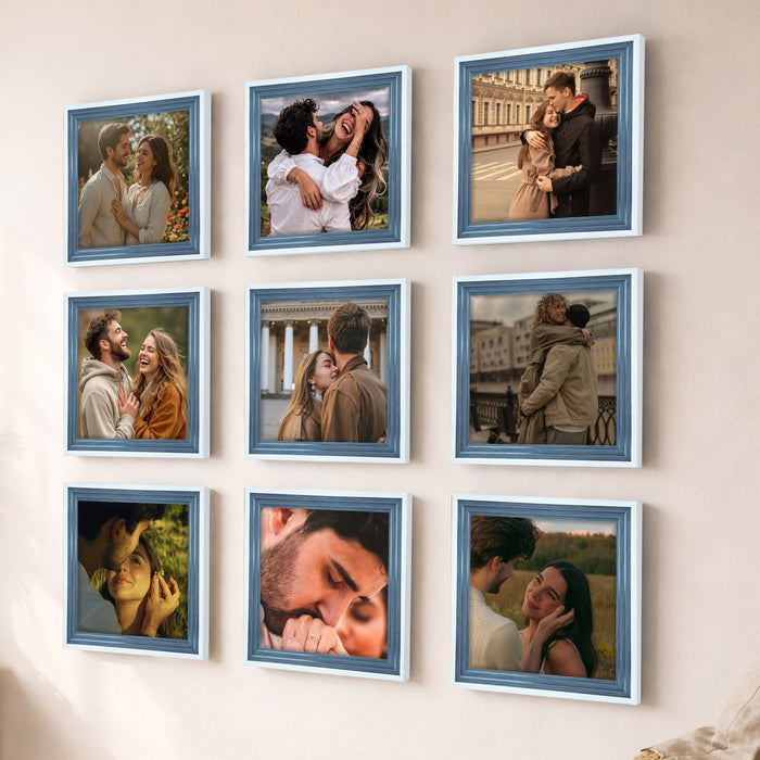Art Street Luxury Photo Frame for living room, Modern Step Design Photo Frames for Photograph, Art Work, Kids Room Set of 9 (8x8 Inch, Blue)