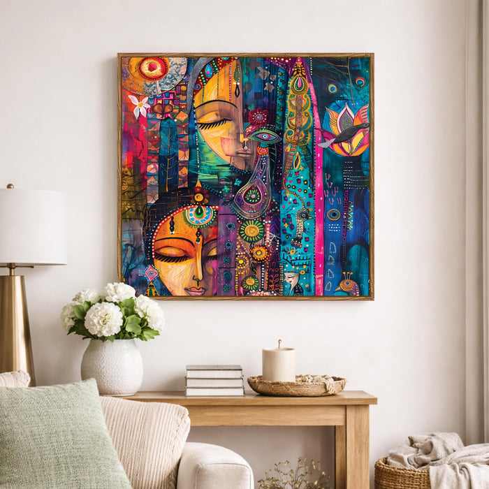 Abstract Multicolor Indian Folk Framed Painting For Living Room