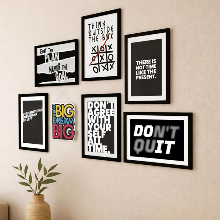 Motivational Wall Art Framed Set of 7 (1 MDF wall Hanging) | Inspirational Quote Posters | Black Framed Painting for Modern Office, Home & Study Room Wall Decor, 9x13 Inch